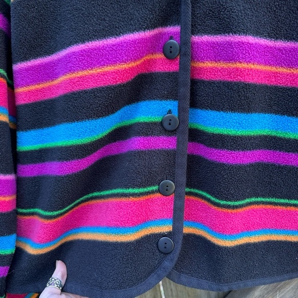 Talbots Horizontal Rainbow Striped Synchilla Knit Fluffy Button Front Jacket - Picture 2 of 6